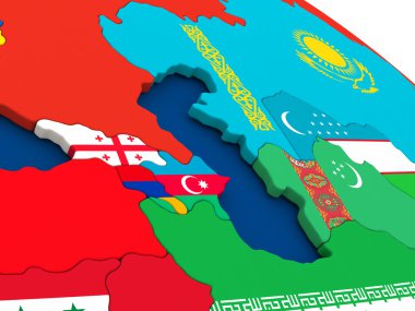 Kafkasya'da bayrakları ile dünya üzerinde