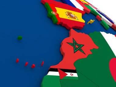 Dünya bayrakları ile Fas