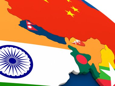 Nepal ve Butan bayrakları ile dünya üzerinde