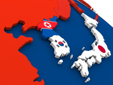 Güney Kore ve Kuzey Kore bayraklı dünya üzerinde
