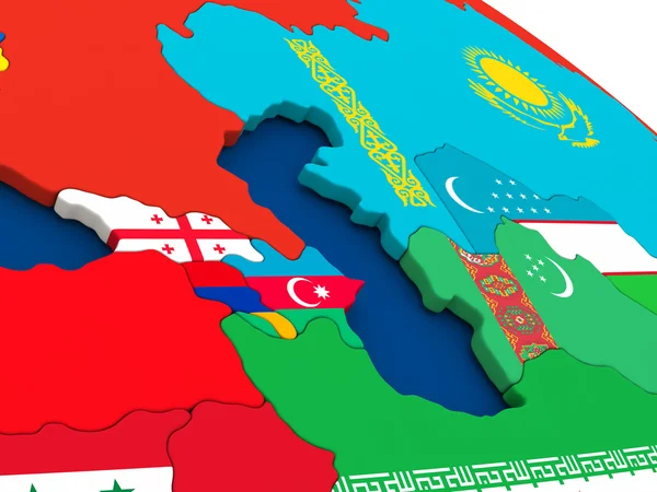 Kaukasus-Region auf Globus mit Fahnen — Stockfoto