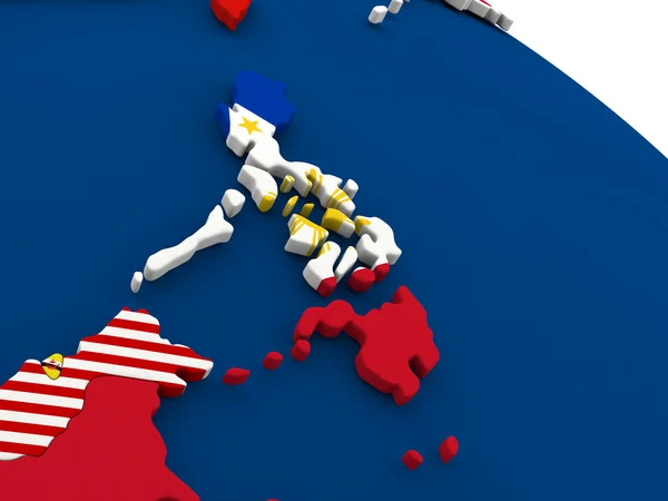 Filipina di bola dunia dengan bendera — Stok Foto