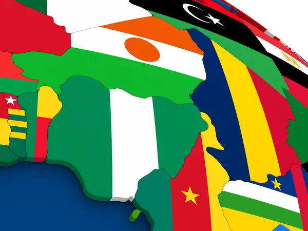 Niger och Nigeria på jordglob med flaggor — Stockfoto