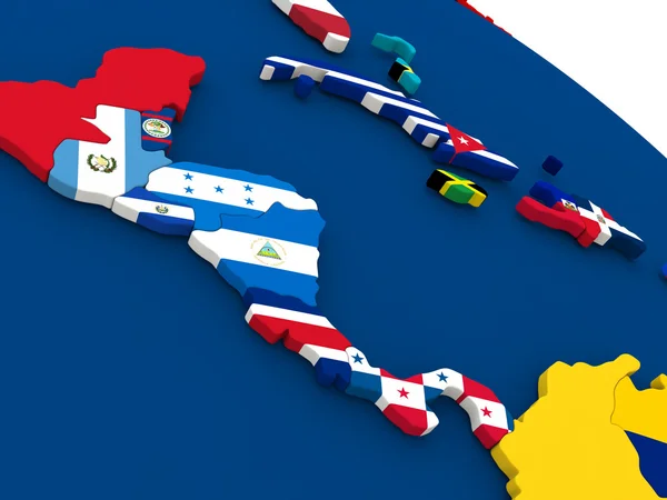 Central America on globe with flags — Stock Photo, Image