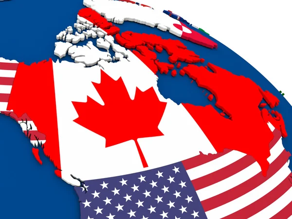 Canada op wereldbol met vlaggen — Stockfoto