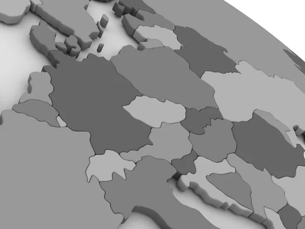 Střední Evropa na grey 3d mapa — Stock fotografie
