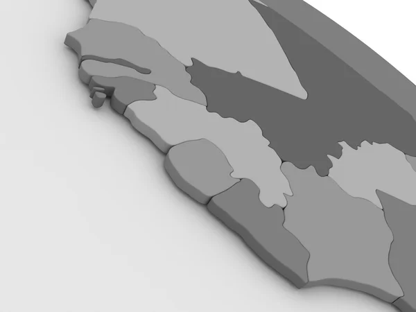 Liberia, Sierra Leone and Guinea on grey 3D map — Stock Photo, Image