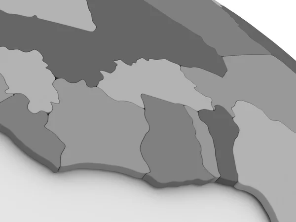 Costa de Marfil, Ghana y Burkina Faso en el mapa gris 3D —  Fotos de Stock