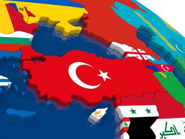 Türkiye bayrakları ile 3d harita üzerinde