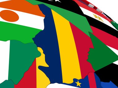 Chad bayrakları ile 3d harita üzerinde