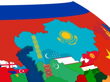 Kazakistan bayraklı 3d haritada