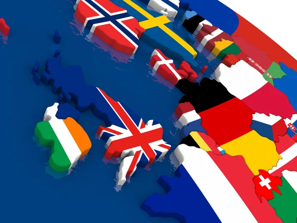 Royaume-Uni sur carte 3D avec drapeaux — Photo