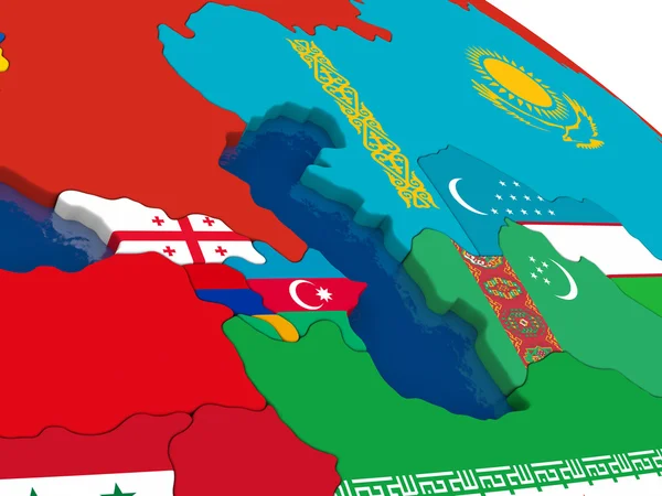 Région du Caucase sur carte 3D avec drapeaux — Photo