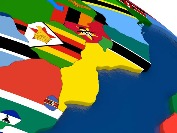 Mozambique y Zimbabue en el mapa 3D con banderas — Foto de Stock