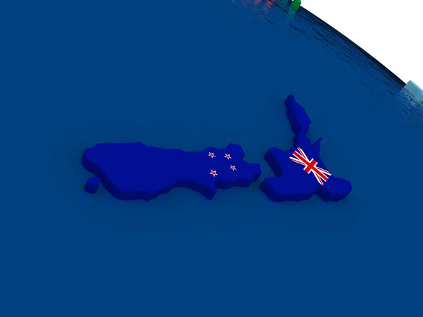 Nouvelle-Zélande sur carte 3D avec drapeaux — Photo