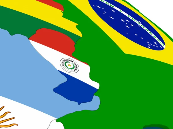 Paraguay auf 3D-Karte mit Flaggen — Stockfoto