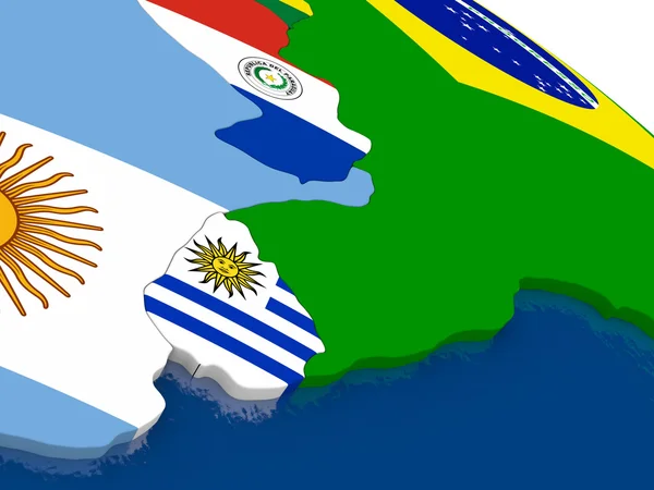 Ουρουγουάη σε χάρτη 3D με σημαίες — Φωτογραφία Αρχείου