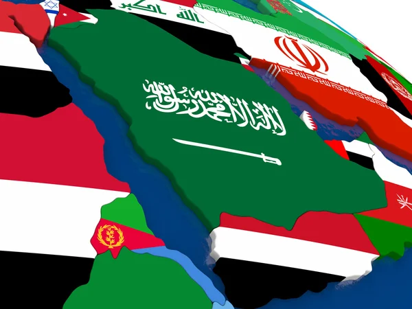 Penisola araba su mappa 3D con bandiere — Foto Stock