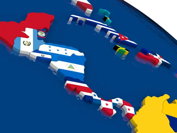 Central America on 3D map with flags — Stock Photo, Image