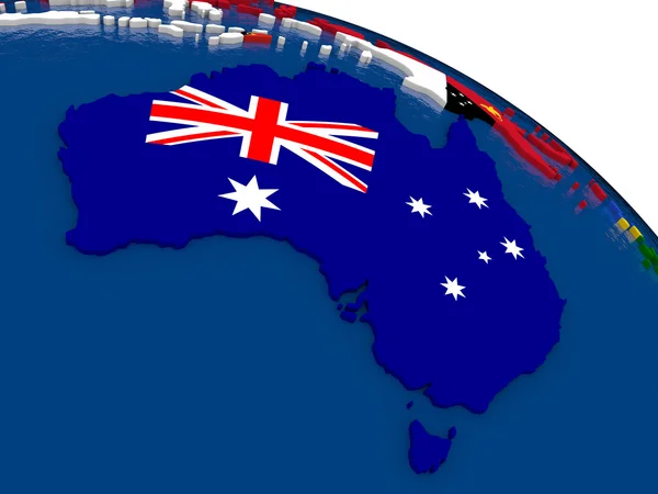 Australia on 3D map with flags — Stock Photo, Image