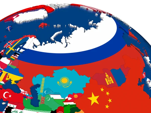 Rússia no mapa 3D com bandeiras — Fotografia de Stock