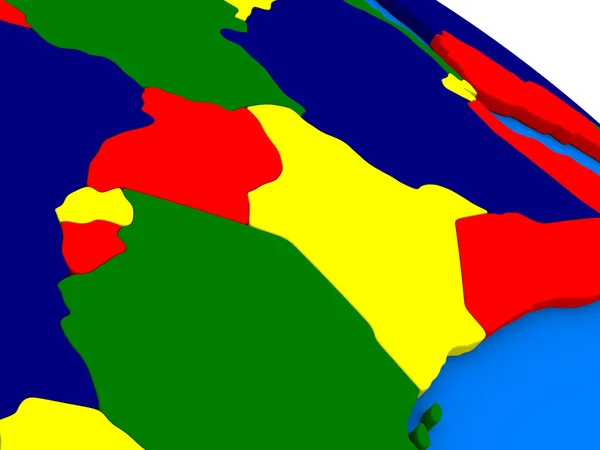 Kenia, Oeganda, Rwanda en Burundi op kleurrijke 3d globe — Stockfoto