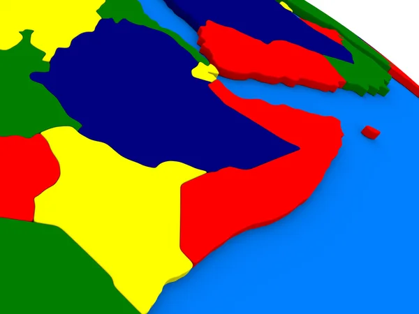 Somalia ed Etiopia sul colorato globo 3D — Foto Stock