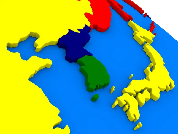 Южная Корея и Северная Корея на красочном 3D глобусе — стоковое фото