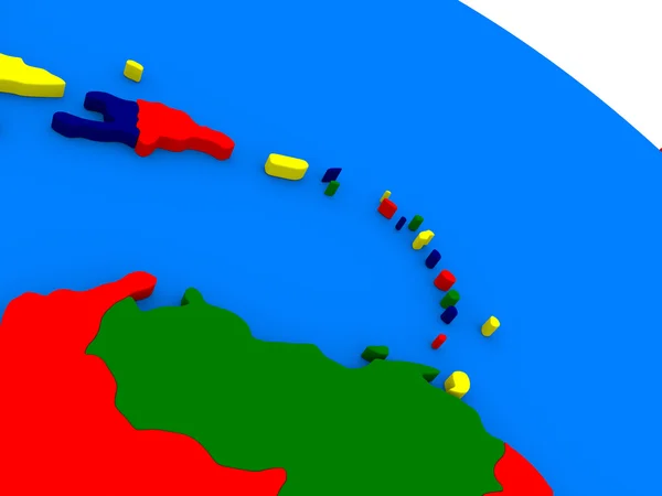 Zuid-Caribbean op kleurrijke 3d globe — Stockfoto