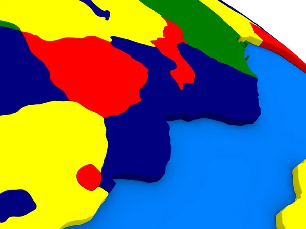 Mosambik und Zimbabwe auf buntem 3D-Globus — Stockfoto