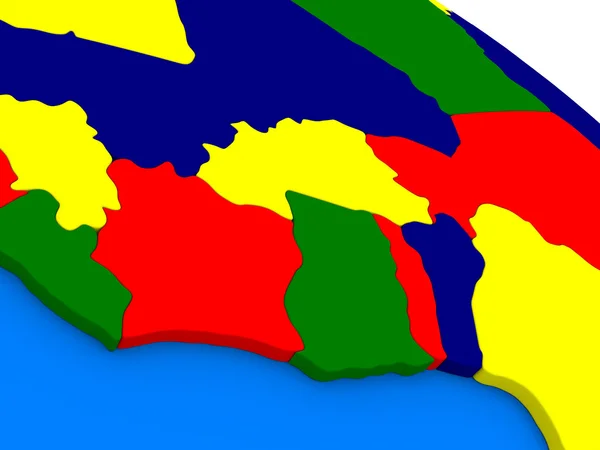 Ακτή Ελεφαντοστού, την Γκάνα και την Μπουρκίνα Φάσο σε πολύχρωμα τρισδιάστατη υδρόγειο — Φωτογραφία Αρχείου
