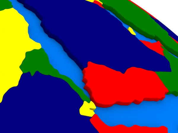 Jemen, Eritrei a Džibuti na barevné 3d glóbu — Stock fotografie