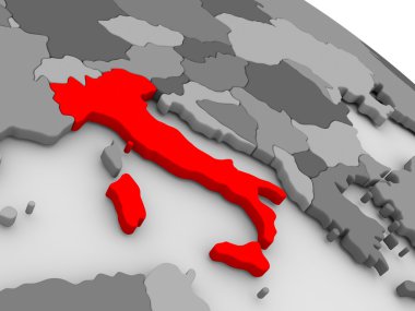 İtalya kırmızı 3d harita üzerinde