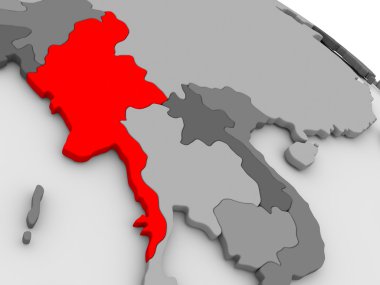 Myanmar kırmızı 3d harita üzerinde