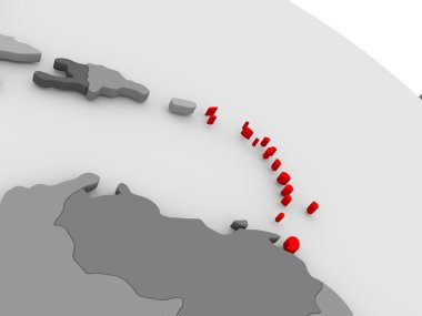 3d haritada kırmızı Karayipler'de