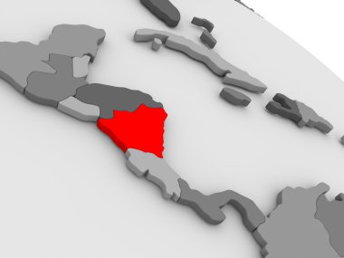 Nicaraqua kırmızı 3d harita üzerinde