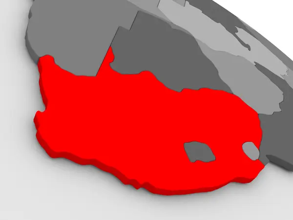 Jižní Afrika v červené barvě na 3d mapu — Stock fotografie