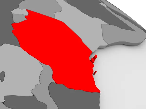 3d 지도에 빨간색으로 탄자니아 — 스톡 사진
