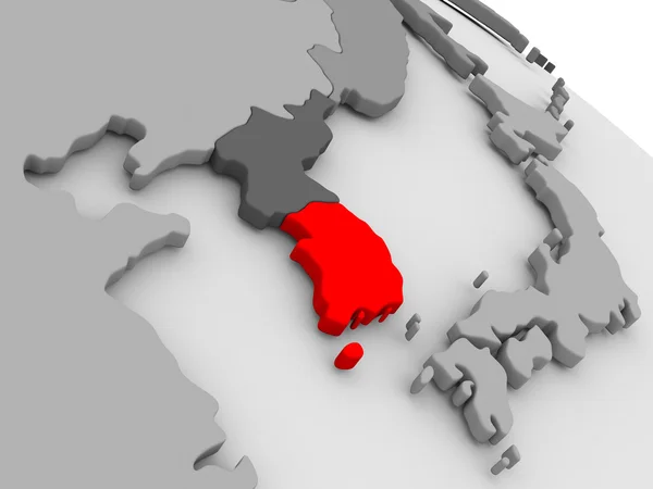 Corea del Sud in rosso sulla mappa 3D — Foto Stock