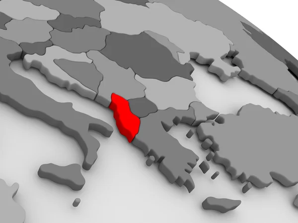 3d 지도에 빨간색으로 알바니아 — 스톡 사진