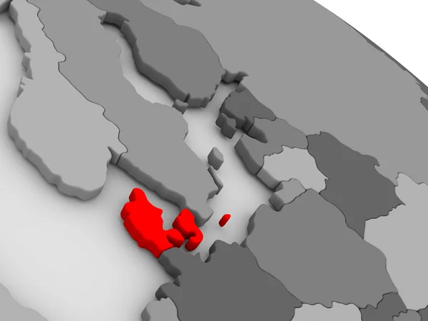 Дания в красном на 3D карте — стоковое фото