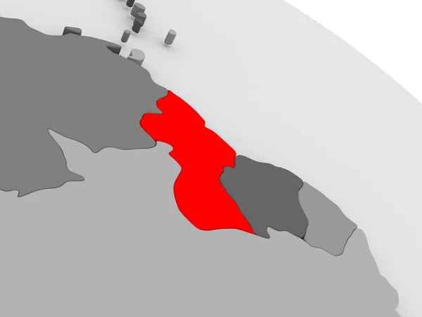 Guyana i rött på 3d-karta — Stockfoto