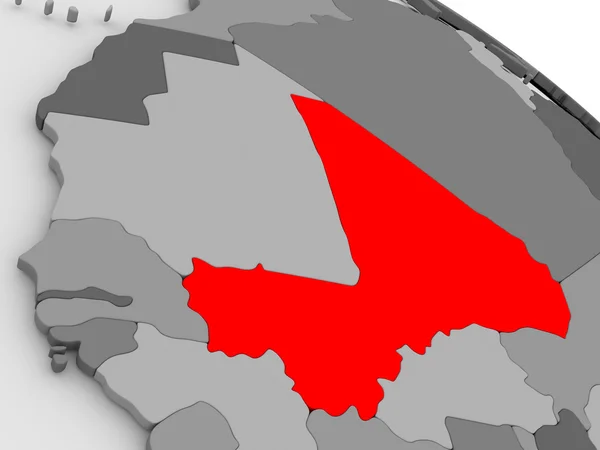 Mali in rood op 3d kaart — Stockfoto