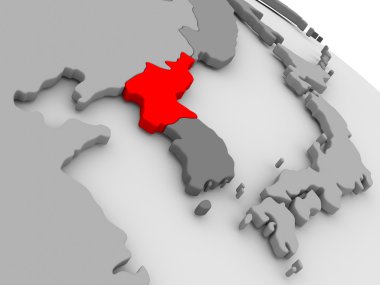 3d haritada kırmızı Kuzey Kore