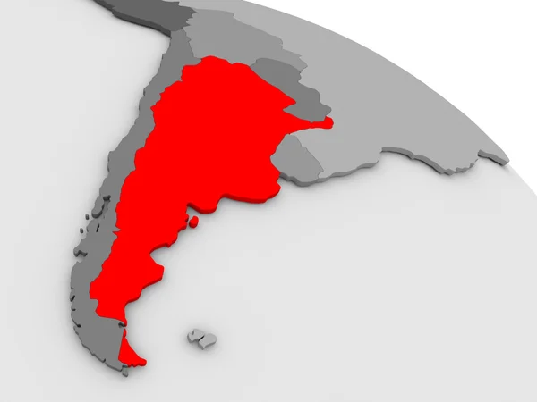 Argentina v červené barvě na 3d mapu — Stock fotografie