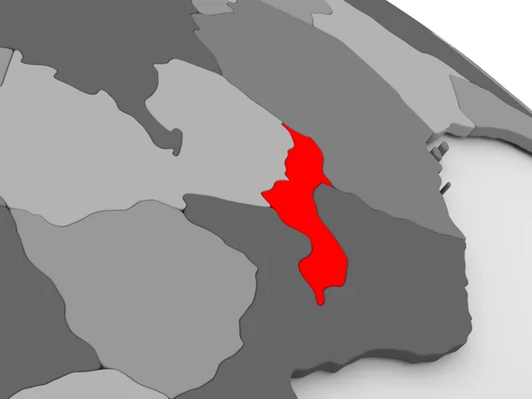 Malawi na czerwono na mapie 3d — Zdjęcie stockowe