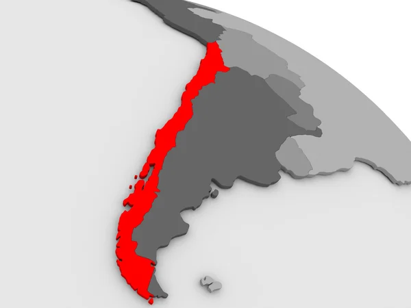 Chile en rojo en el mapa 3D — Foto de Stock