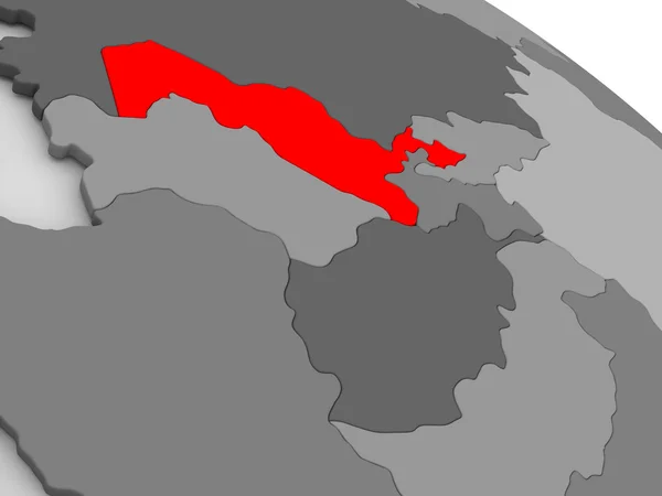 Uzbekistán v červeném na 3D mapě — Stock fotografie