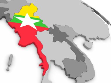 Myanmar bayrağı ile dünya üzerinde