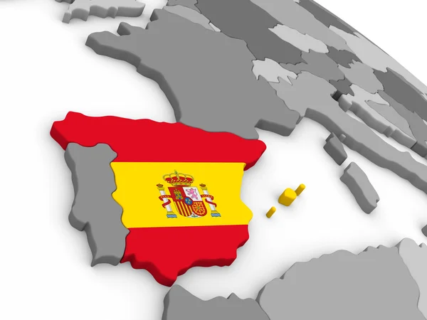 Spanien på jordglob med flagga — Stockfoto